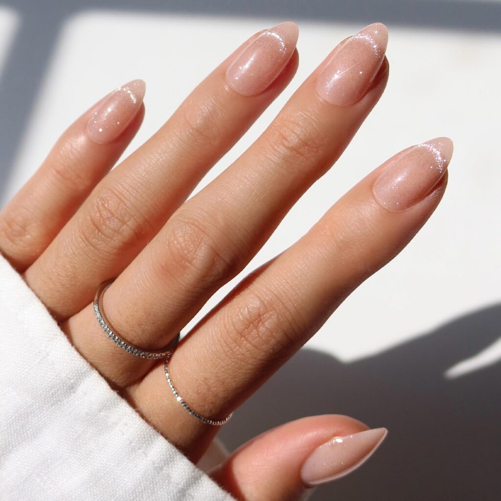 Glamnetic x GLAMZILLA Press On Nails - NOT YOUR CINDER-ELLA | Short Almond Nude Fake Nails with Velvet French Tip Effect, Salon Quality Wedding Nails